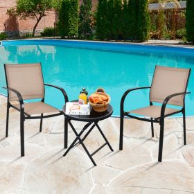 Patio Stackable Dining Chairs with Armrests – Set of 2