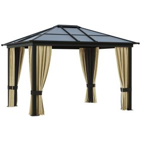 Hardtop Aluminum Patio Gazebo with Polycarbonate Roof, Netting & Curtains – 10 x 12 ft