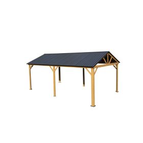 12' x 20' Gable‑Roof Hardtop Gazebo – Wood‑Grain Aluminum Frame, Steel Roof