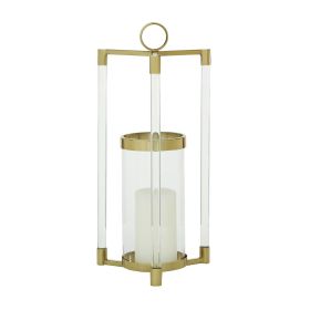 The Novogratz Gold Stainless Steel Decorative Candle Lantern with Acrylic Accents