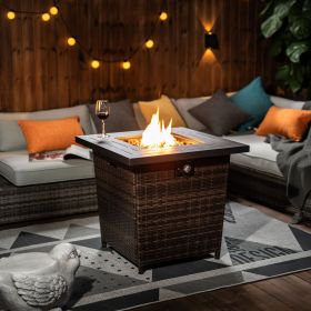 28" Square Wicker Propane Gas Fire Pit Table with Lid and Lava Rocks