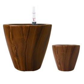 2‑Pack Dark Wood‑Look Self‑Watering Planter Pots – 10" Square Plastic