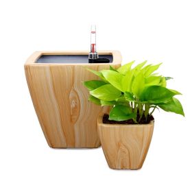 2‑Pack Smart Self‑Watering Planter Pots – Light Wood, Square Cone