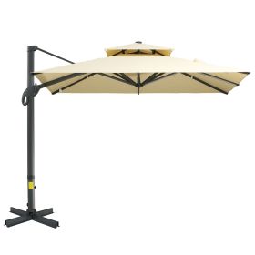 Offset Cantilever Patio Umbrella with 360° Rotation & Tilt – 10 ft Square, Beige