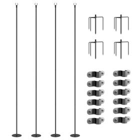 Outsunny 4 Pack of String Light Poles, 10' Light Poles for Hanging Outside Decor, Steel Lighting Stand for Patio, Backyard, Deck, Wedding Party, Black