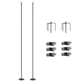 Outsunny 2 Pack of String Light Poles, 10' Light Poles for Hanging Outside Decor, Steel Lighting Stand for Patio, Backyard, Deck, Wedding Party, Black