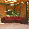 5‑Piece Brown Poly‑Rattan Patio Lounge Set – Modular Sofa with Cinnamon Cushions