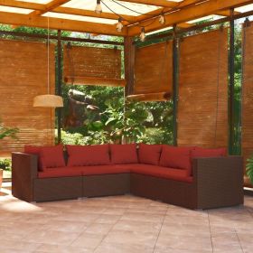 5‑Piece Brown Poly‑Rattan Patio Lounge Set – Modular Sofa with Cinnamon Cushions