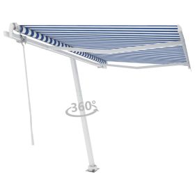 Freestanding Automatic Awning 118.1"x98.4" Blue/White
