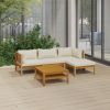Cream Solid Acacia Wood Garden Lounge Set with Polyester Cushions – Medium Size
