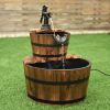 2‑Tier Wooden Barrel Waterfall Fountain – Rustic Fir Wood with Pump