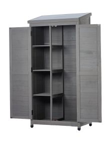 Outdoor Wooden Storage Shed with Metal Top, Tall Vertical Tool Cabinet for Backyard Garden Patio Lawn