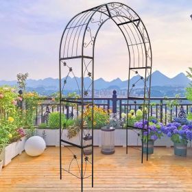 Metal Garden Arch with Doors – Black Arbor Trellis for Climbing Plants