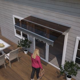 DA5934W Series Door Window Awning Made of 0.137 Inch Thick Crystal Solid Polycarbonate Sheet and Aluminum Alloywith Valance in size of 59" Wide x 34"