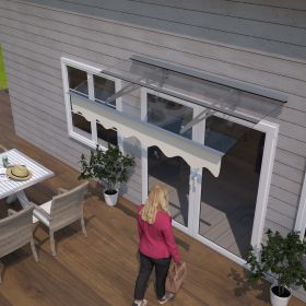DA5934W Series Door Window Awning Made of 0.137 Inch Thick Crystal Solid Polycarbonate Sheet and Aluminum Alloy with Valance in size of 59" Wide x 34"