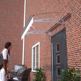 DA4734C Series Door Window Awning Made of 0.137 Inch Thick Crystal Solid Polycarbonate Sheet and Aluminum Alloywith Valance in size of 47" Wide x 34"