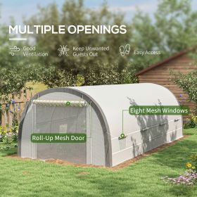 Walk-in Tunnel Greenhouse with Upgraded Structure, Mesh Door and Windows, Warm Tent Plant House, White