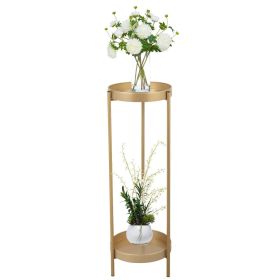 Modern Folding Metal 2‑Tier Plant Stand – Golden, Indoor/Outdoor
