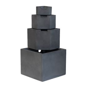 41.7" Gray Cement 4‑Tier Block Fountain – Modern Outdoor Water Feature