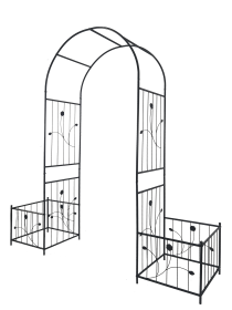 Metal Garden Arch with Dual Plant Stands – 79.5" W x 86.6" H