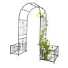 Metal Garden Arch with Dual Plant Stands – 79.5" W x 86.6" H
