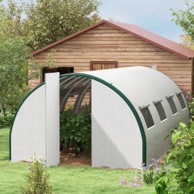 Tunnel Greenhouse Walk-in Plant Warm House with 2 Hinged Doors, 8 Mesh Windows, 20' x 10' x 6.6', White