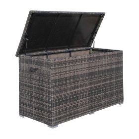 Brown Wicker Deck Box with Steel Frame