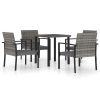 Grey Poly Rattan Dining Set – 5-Piece Lightweight Outdoor Set