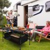 Folding Aluminum Camping Table with Roll-Up Top and Storage Basket