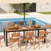 8-Person Acacia Wood Outdoor Dining Table with Umbrella Hole – 79"