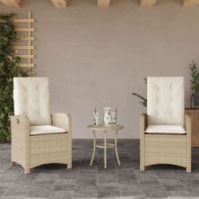 Reclining Patio Chairs 2 pcs with Cushions Beige Poly Rattan