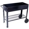 Elevated Mobile Metal Planter Garden Bed with Wheels and Shelf – Black