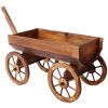Wood Wagon Flower Planter Pot Stand with Wheels – Rustic Garden Outdoor Décor