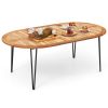 Oval Acacia Wood Patio Dining Table with Umbrella Hole for 8 People – 79"