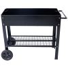 Elevated Mobile Metal Planter Garden Bed with Wheels and Shelf – Black