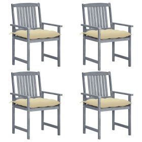 Patio Chairs with Cushions 4 pcs Gray Solid Acacia Wood