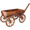 Wood Wagon Flower Planter Pot Stand with Wheels – Rustic Garden Outdoor Décor