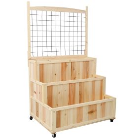 3-Tier Raised Garden Bed with Trellis, Wheels, and Back Storage Area – 53" H