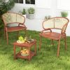 Double-Tier Acacia Wood Patio Side Table with Slatted Top and Shelf