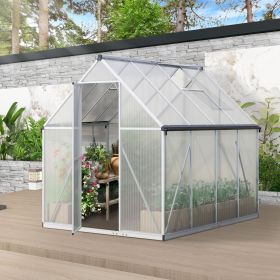 6 x 8 ft Polycarbonate Walk‑In Greenhouse with Vent Window, Hinged Door & Rain Gutter