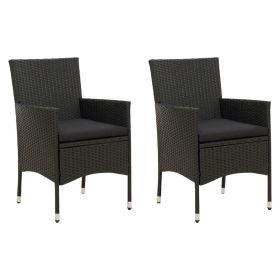 Patio Chairs with Cushions 2 pcs Poly Rattan Black