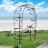 Metal Garden Arch with Doors – Black Arbor Trellis for Climbing Plants
