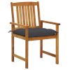 Set of 2 Garden Chairs with Anthracite Cushions and Natural Wood Frames