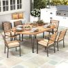 Oval Acacia Wood Patio Dining Table with Umbrella Hole for 8 People – 79"