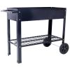 Elevated Mobile Metal Planter Garden Bed with Wheels and Shelf – Black