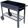 Elevated Mobile Metal Planter Garden Bed with Wheels and Shelf – Black