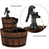 2‑Tier Wooden Barrel Waterfall Fountain – Rustic Fir Wood with Pump