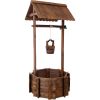 Rustic Wooden Wishing Well Planter with Hanging Bucket