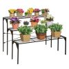 3-Tier Outdoor Metal Plant Stand with Heavy-Duty Rack
