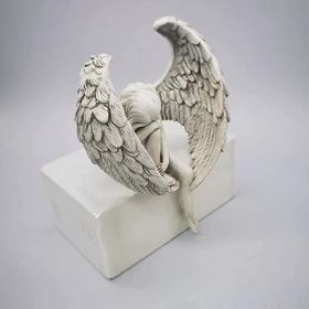 Sorrow Angel Statue – Pure White Winged Sculpture for Home & Garden